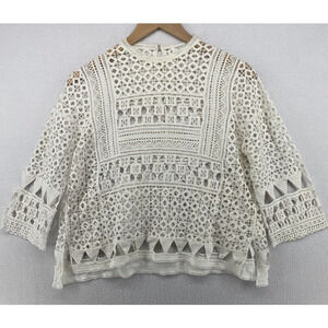 TOMORROWLAND Top 40 Crochet Lace Sheer Geometric Boho Hippie Summer Cotton White